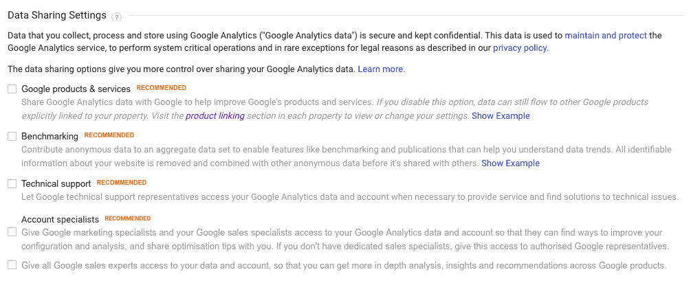 Universal Analytics - Disabling Data Sharing