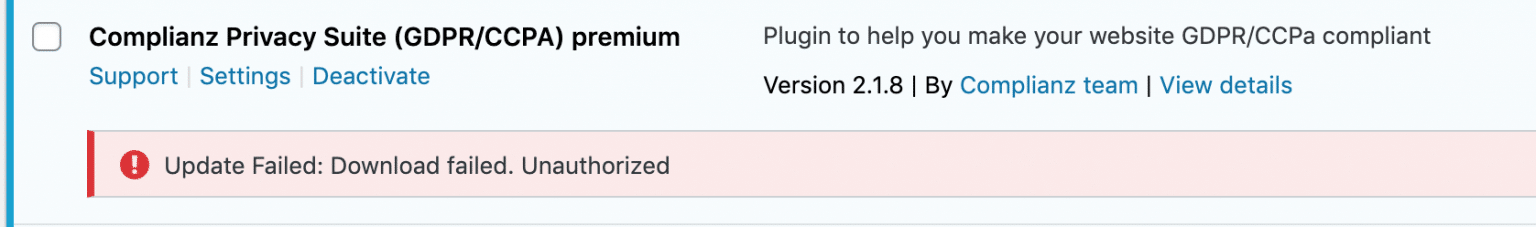 update failed: download failed. unauthorized