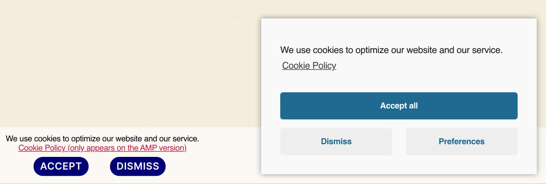 AMP Banner including the Cookie Policy link