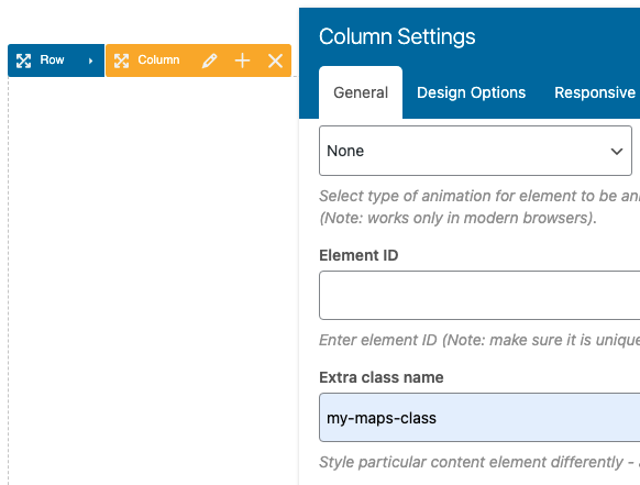 Interico (Advanced Google Maps) - Column settings, extra class name