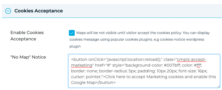 WP Maps Pro - Cookie Acceptance configuration